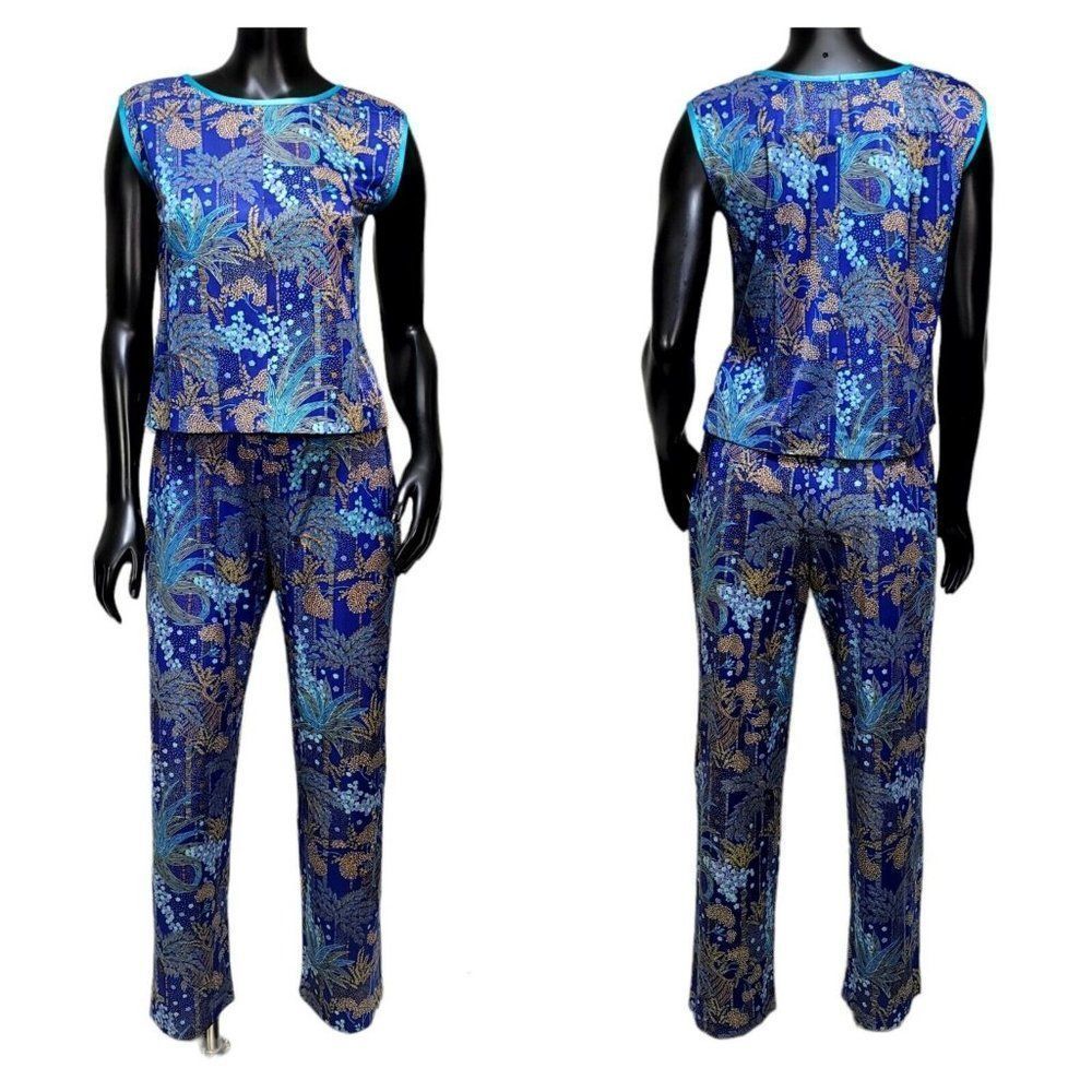 Vintage 60s 2pc‎ Outfit Sleeveless Tank High Waisted Pants Lounge Leisure Set
